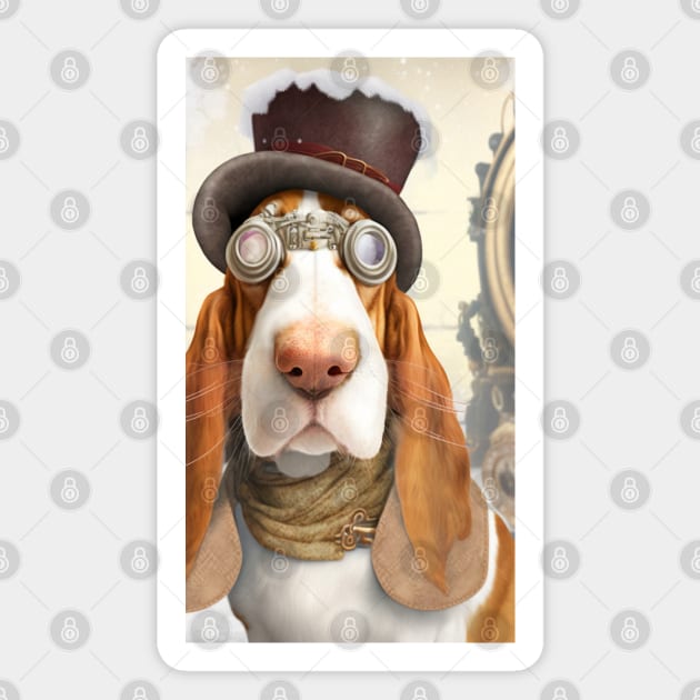 Cute Basset Hound Steampunk Style with Goggles Magnet by mw1designsart